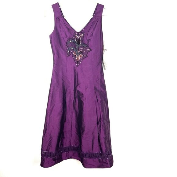 NWT Dupioni Silk Purple Dress Sz S Beaded Whimsygoth Victorian Glam Edwardian - Picture 1 of 10